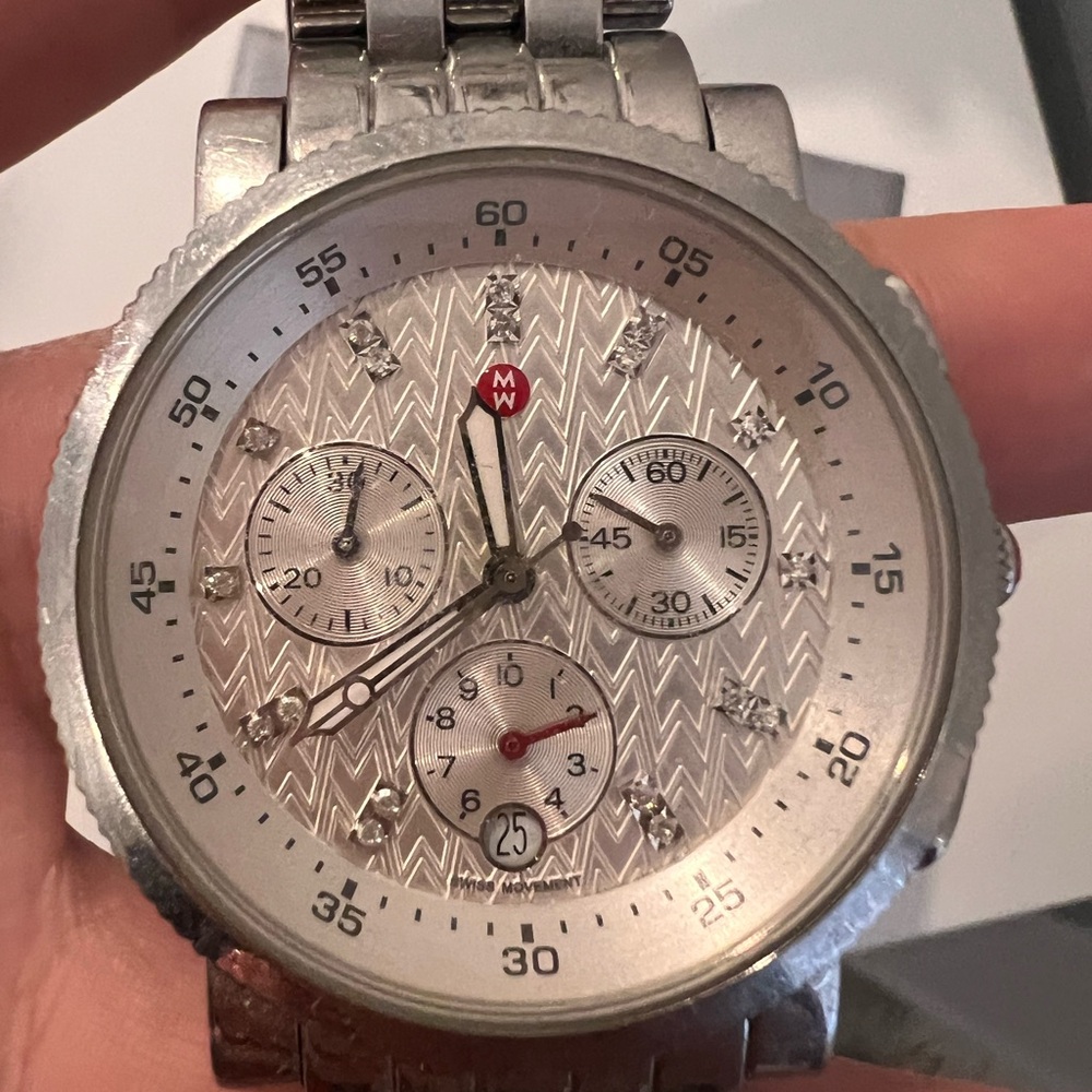 Michele Silver Chronograph Watch with Stainless Steel Bracelet sports sail
